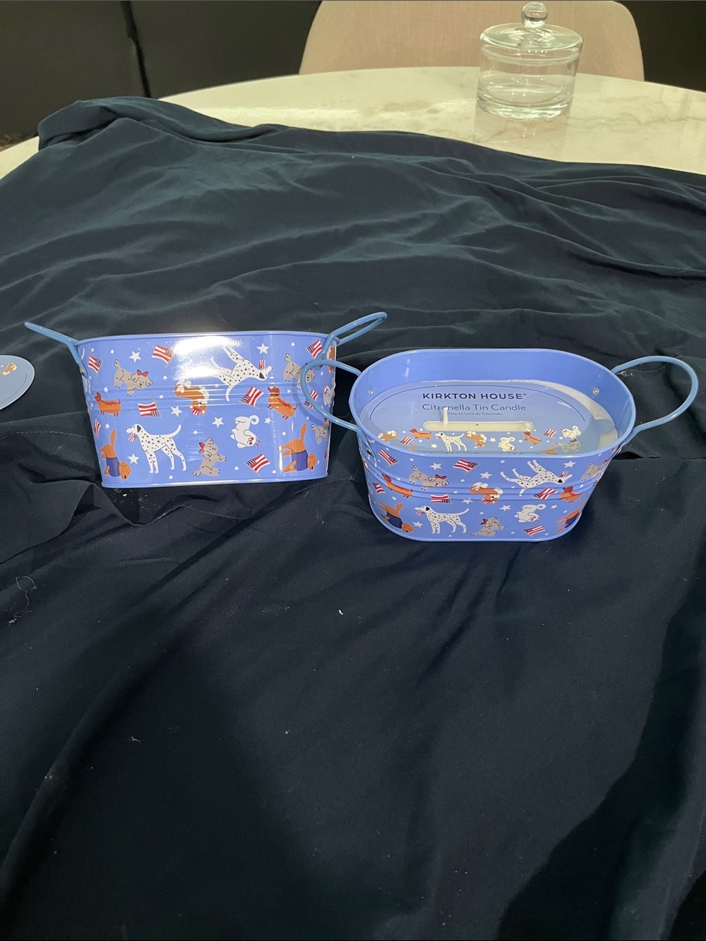 Kirkton House Double Wick Citronella candles Dog print metal bucket NWT set of 2